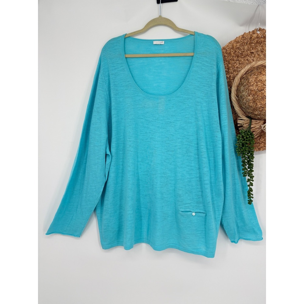 J Jill Long Sleeve Knit Linen Blend Scoop Neck Button Pocket Relaxed Fit 3X